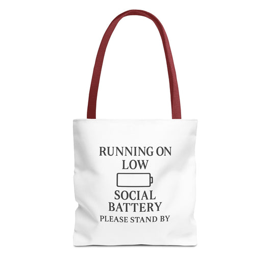 Tote Bag — "Running on Low Social Battery / Recharging" Printed Canvas Tote - Atlas of Imaginary Worlds