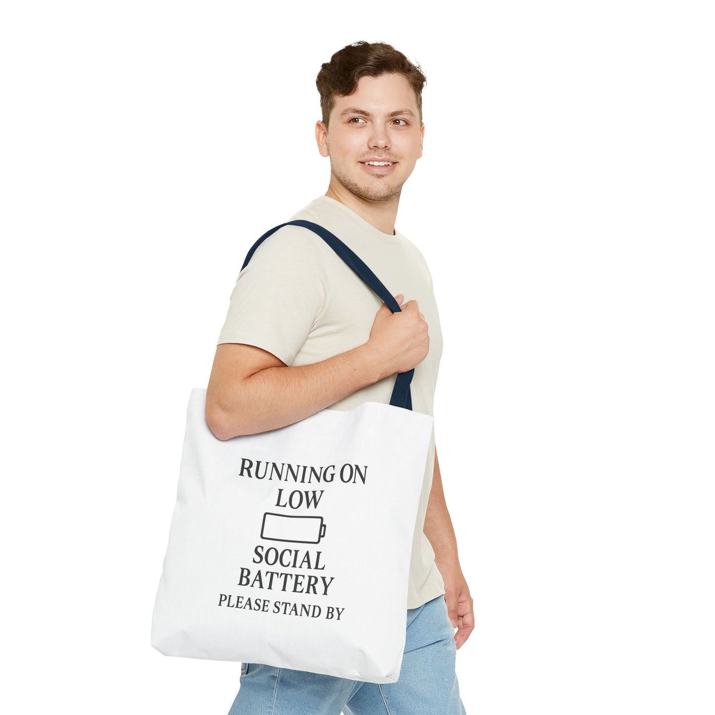 Tote Bag — "Running on Low Social Battery / Recharging" Printed Canvas Tote - Atlas of Imaginary Worlds