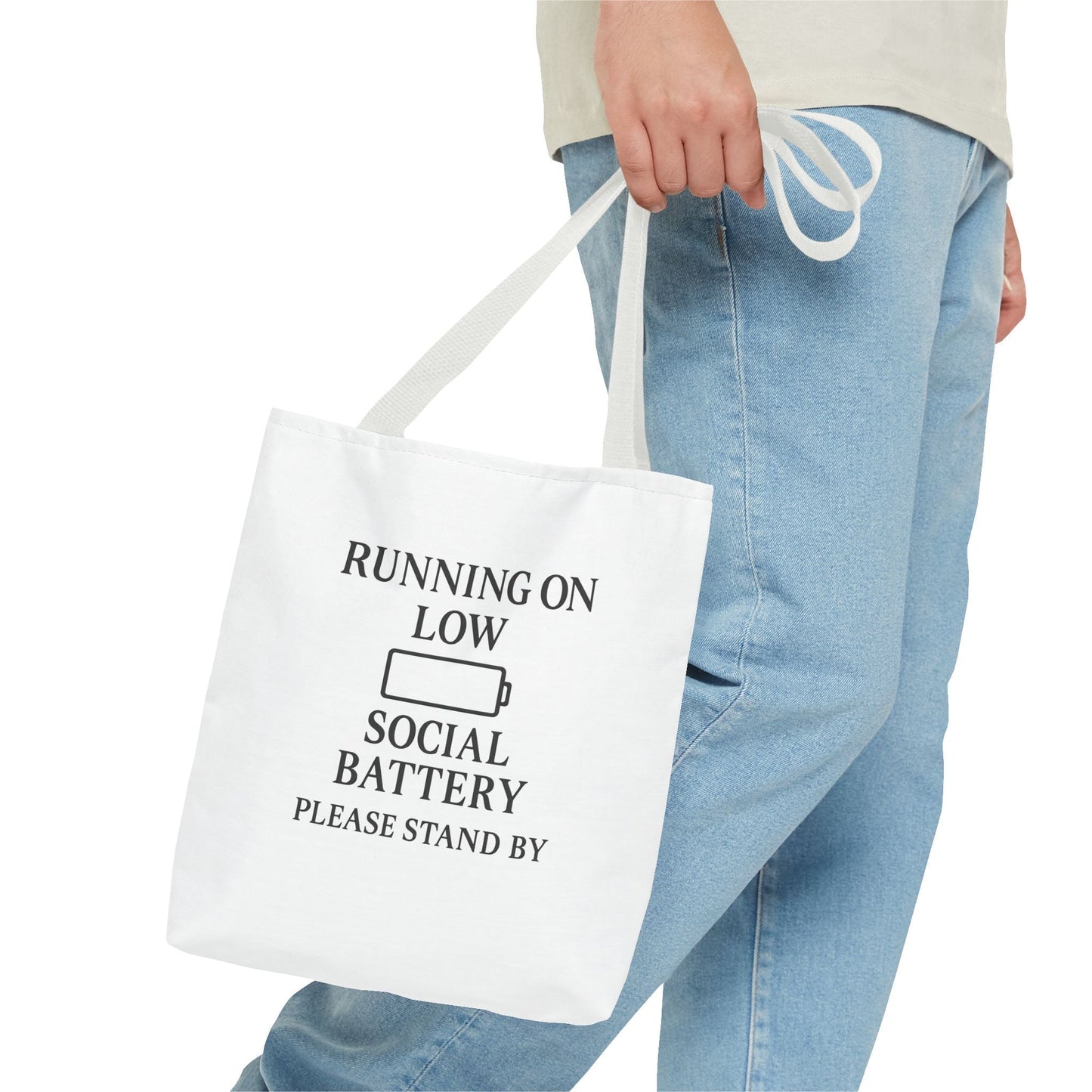 Tote Bag — "Running on Low Social Battery / Recharging" Printed Canvas Tote - Atlas of Imaginary Worlds