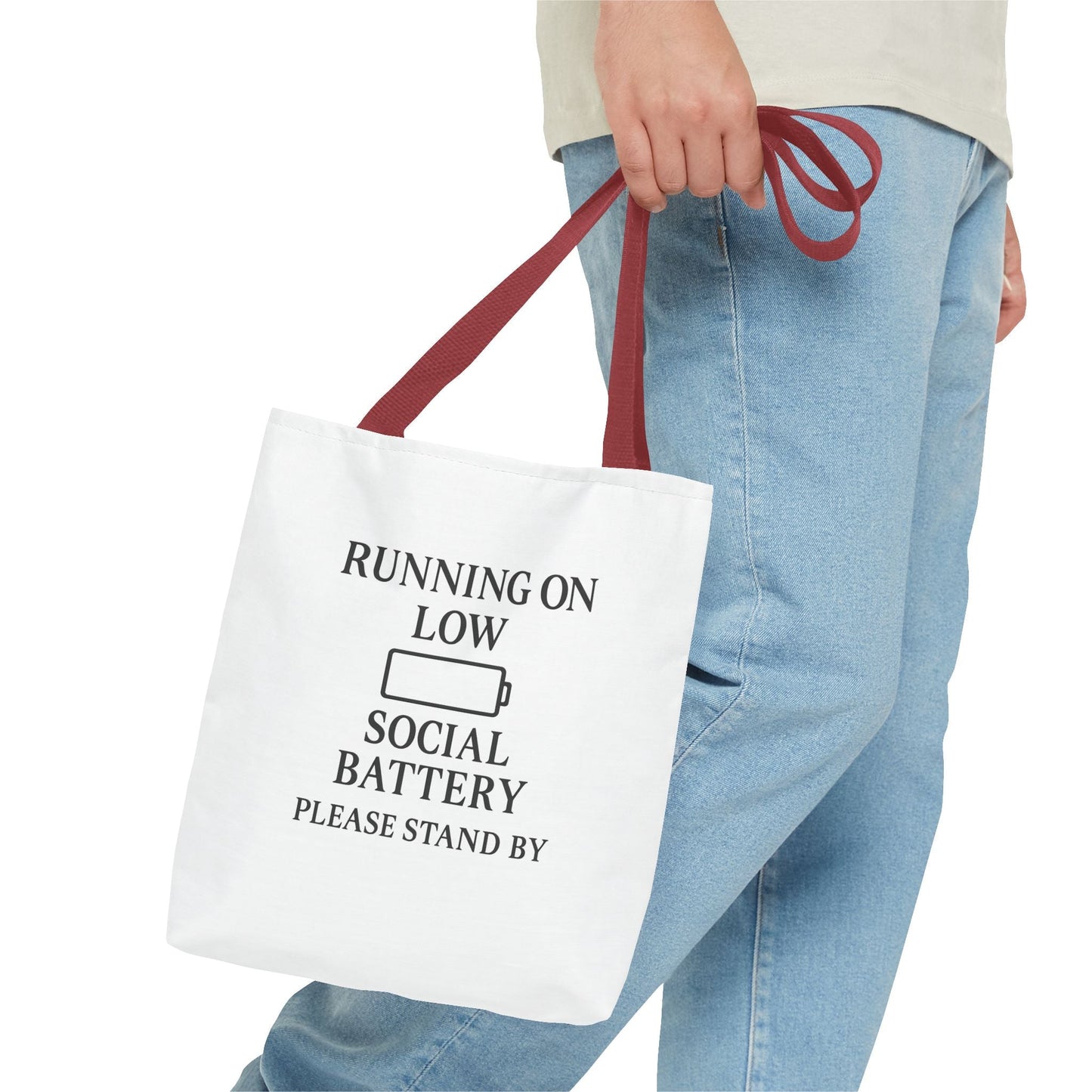 Tote Bag — "Running on Low Social Battery / Recharging" Printed Canvas Tote - Atlas of Imaginary Worlds
