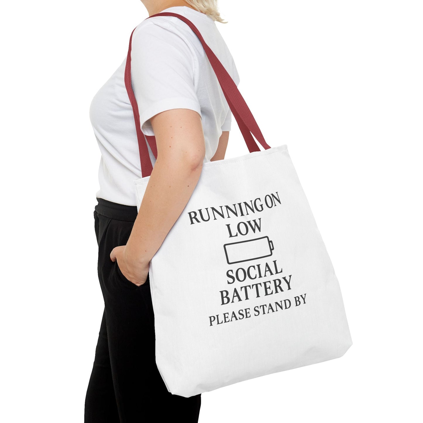 Tote Bag — "Running on Low Social Battery / Recharging" Printed Canvas Tote - Atlas of Imaginary Worlds
