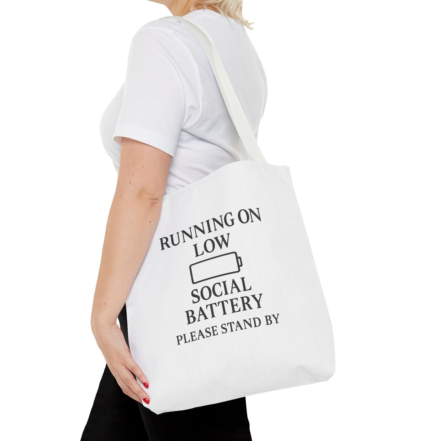 Tote Bag — "Running on Low Social Battery / Recharging" Printed Canvas Tote - Atlas of Imaginary Worlds