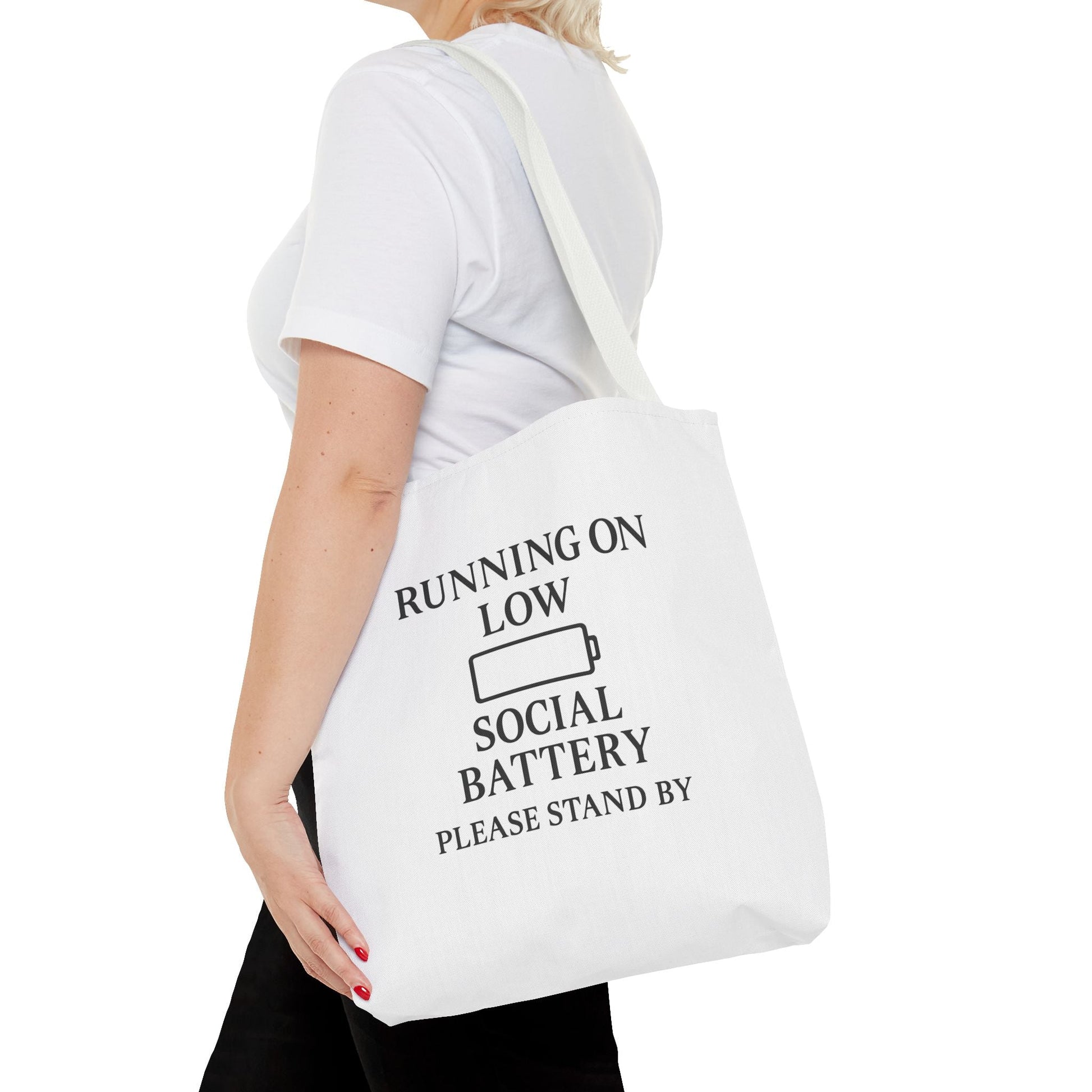 Tote Bag — "Running on Low Social Battery / Recharging" Printed Canvas Tote - Atlas of Imaginary Worlds