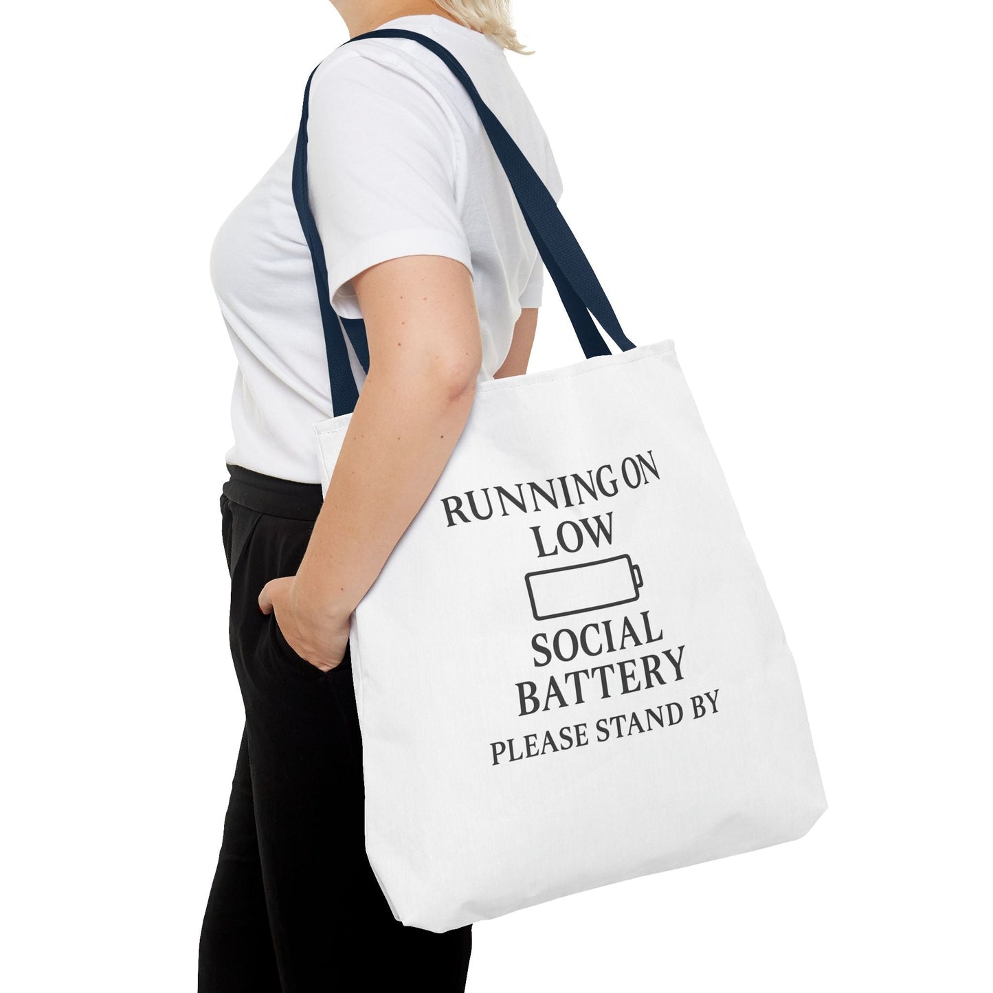 Tote Bag — "Running on Low Social Battery / Recharging" Printed Canvas Tote - Atlas of Imaginary Worlds