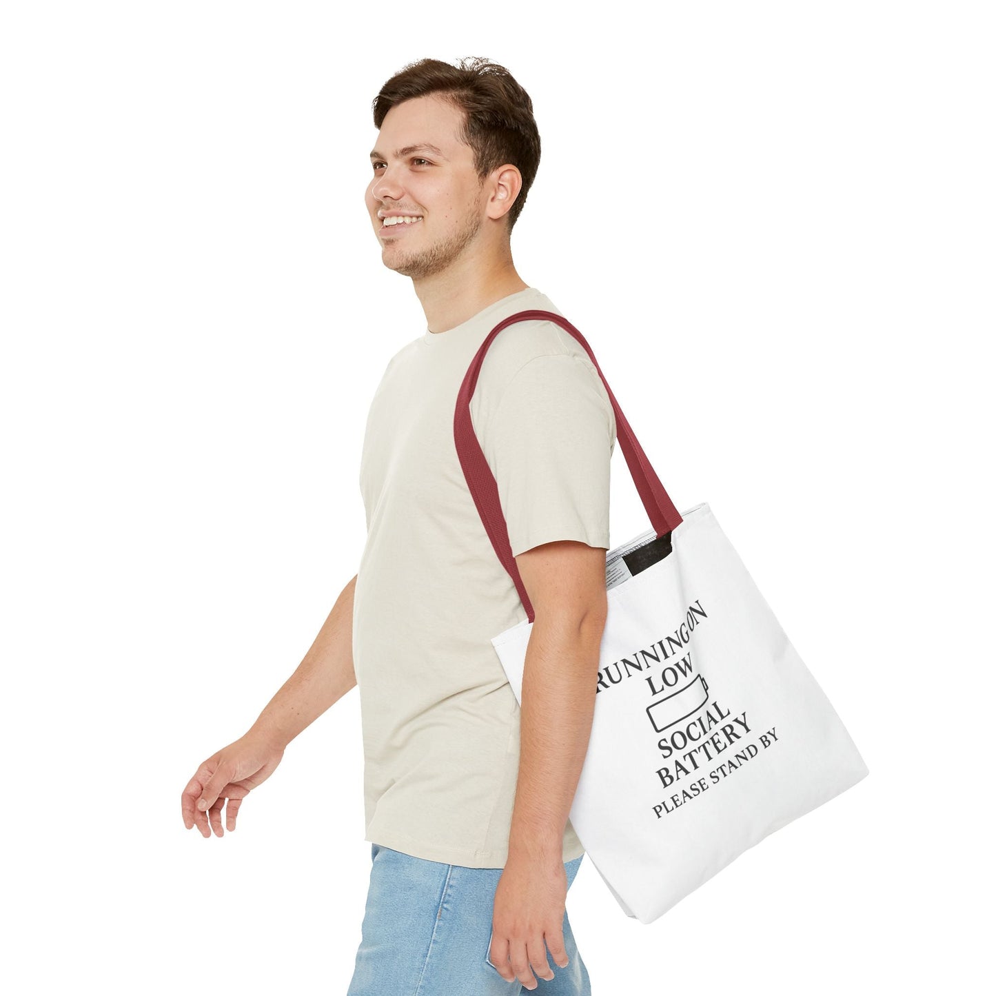 Tote Bag — "Running on Low Social Battery / Recharging" Printed Canvas Tote - Atlas of Imaginary Worlds