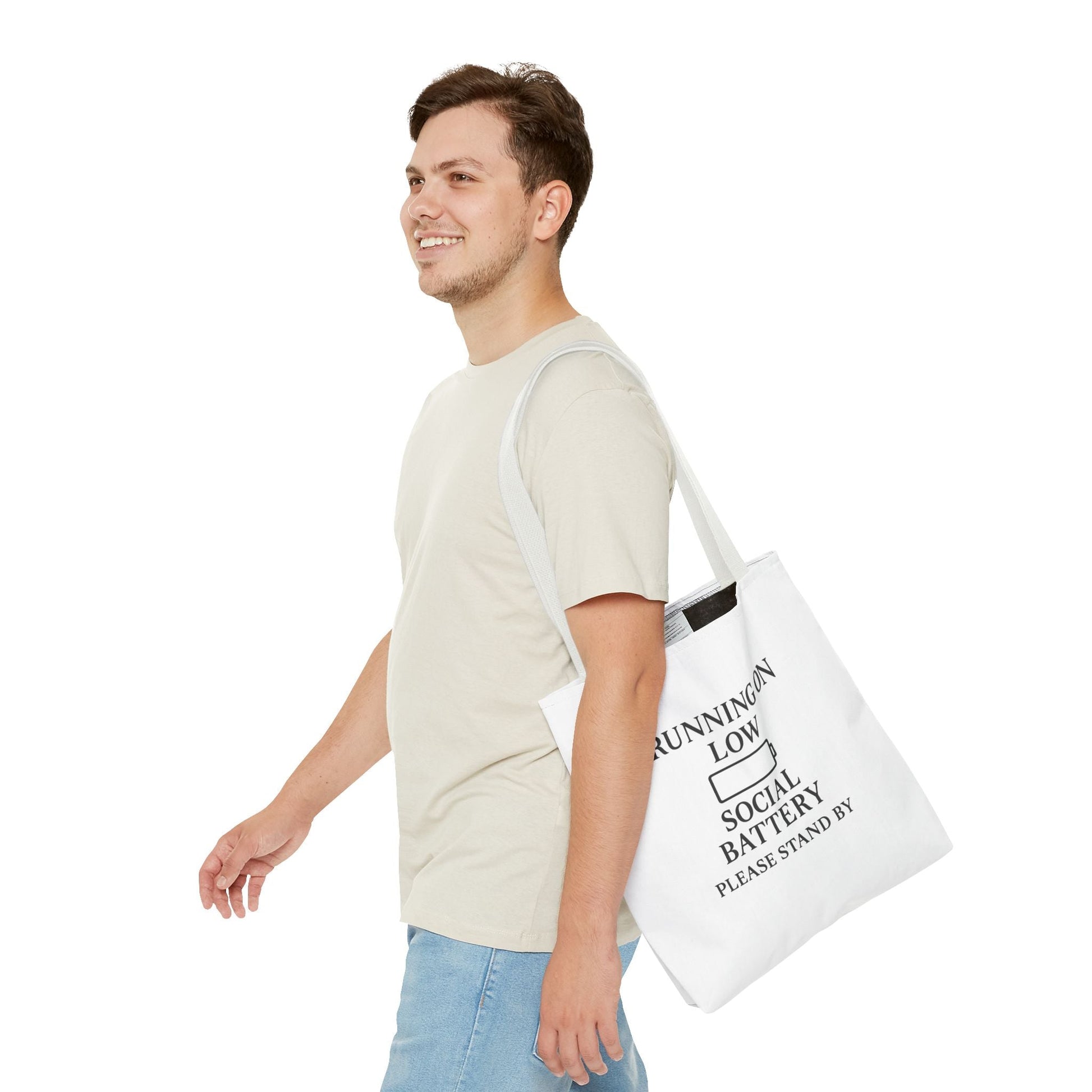 Tote Bag — "Running on Low Social Battery / Recharging" Printed Canvas Tote - Atlas of Imaginary Worlds