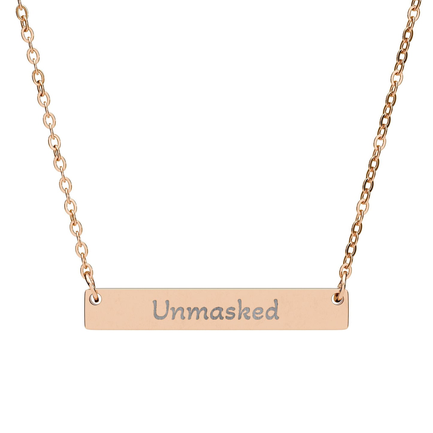 "Unmasked" - Engraved Horizontal Bar Necklace - Atlas of Imaginary Worlds