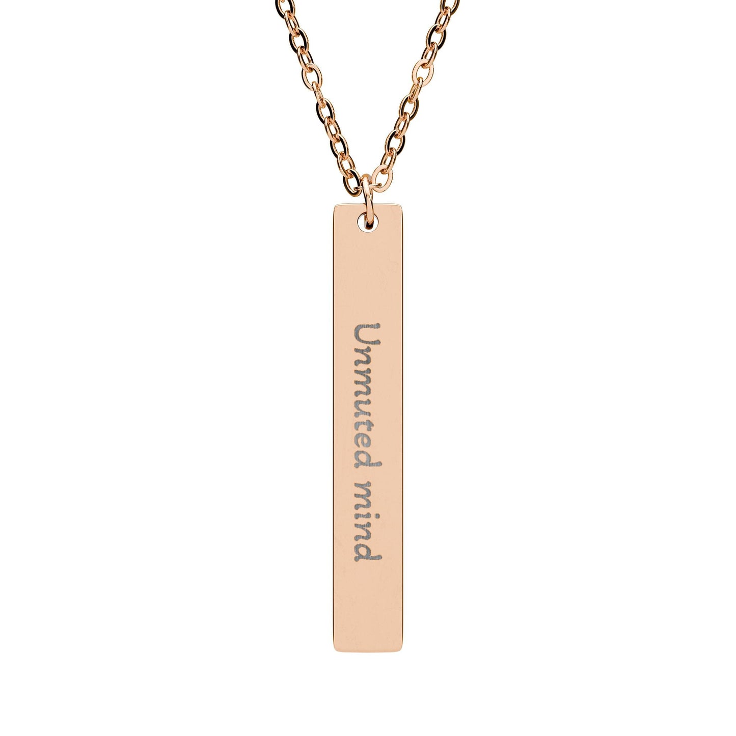 'Unmuted mind' - Engraved Vertical Bar Necklace - Atlas of Imaginary Worlds