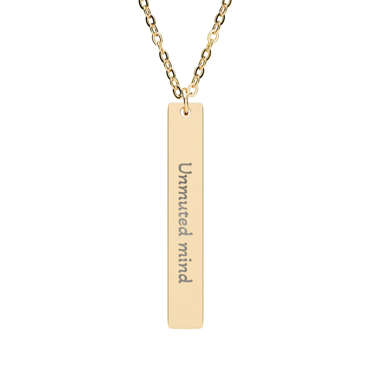 'Unmuted mind' - Engraved Vertical Bar Necklace - Atlas of Imaginary Worlds