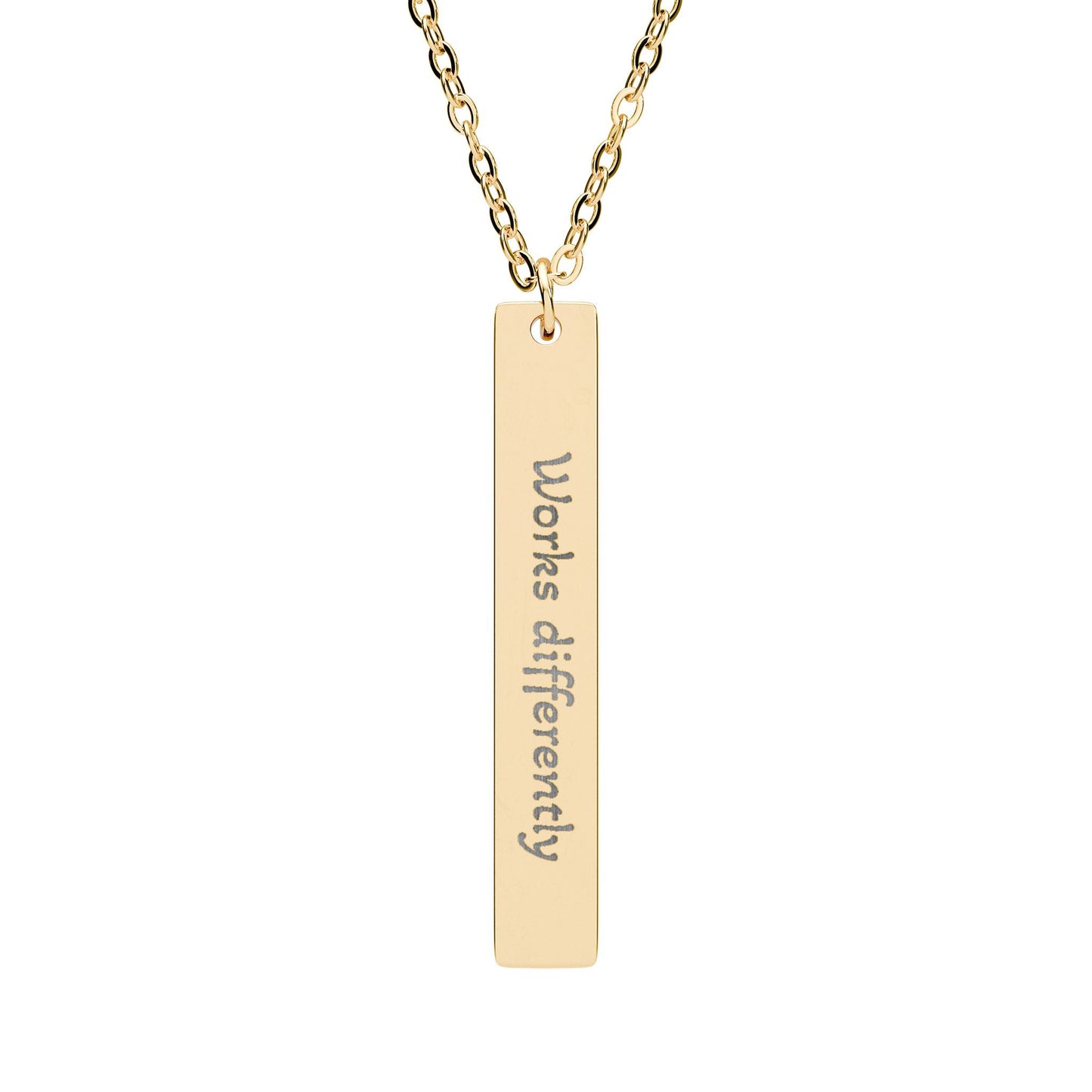 'Works Differently' - Engraved Vertical Bar Necklace - Atlas of Imaginary Worlds