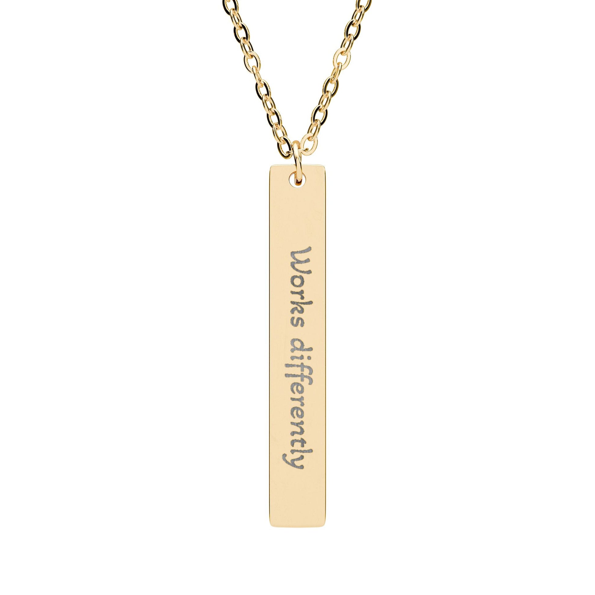 'Works Differently' - Engraved Vertical Bar Necklace - Atlas of Imaginary Worlds