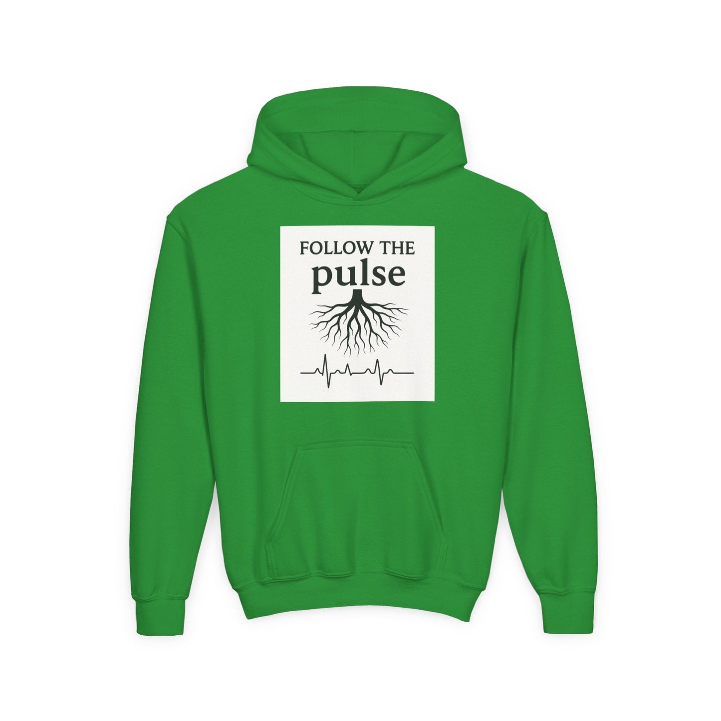 Youth Hoodie “Follow the Pulse” Tree Roots + Heartbeat Graphic - Atlas of Imaginary Worlds