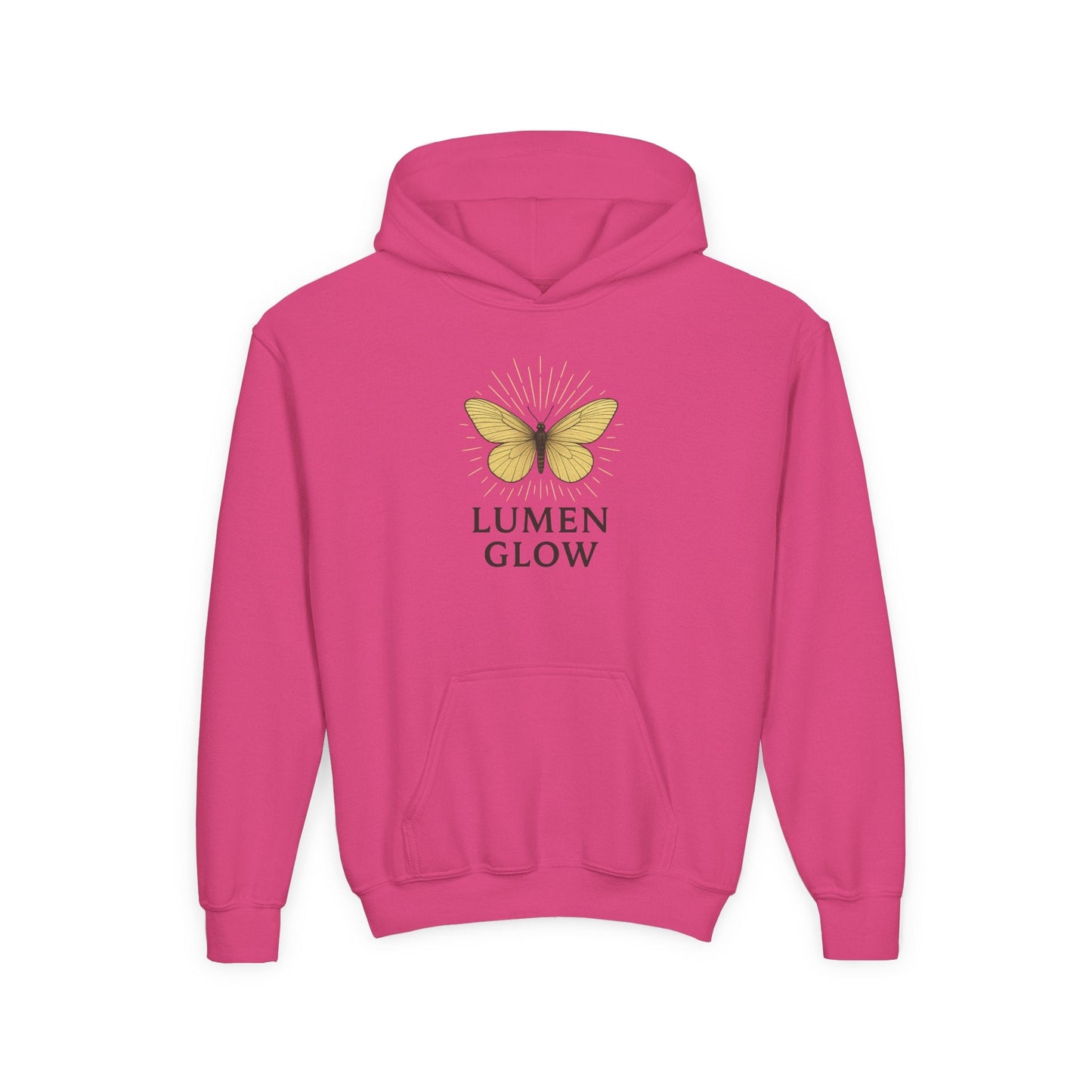 Youth Hoodie — Lumen Glow Yellow Butterfly Graphic - Atlas of Imaginary Worlds