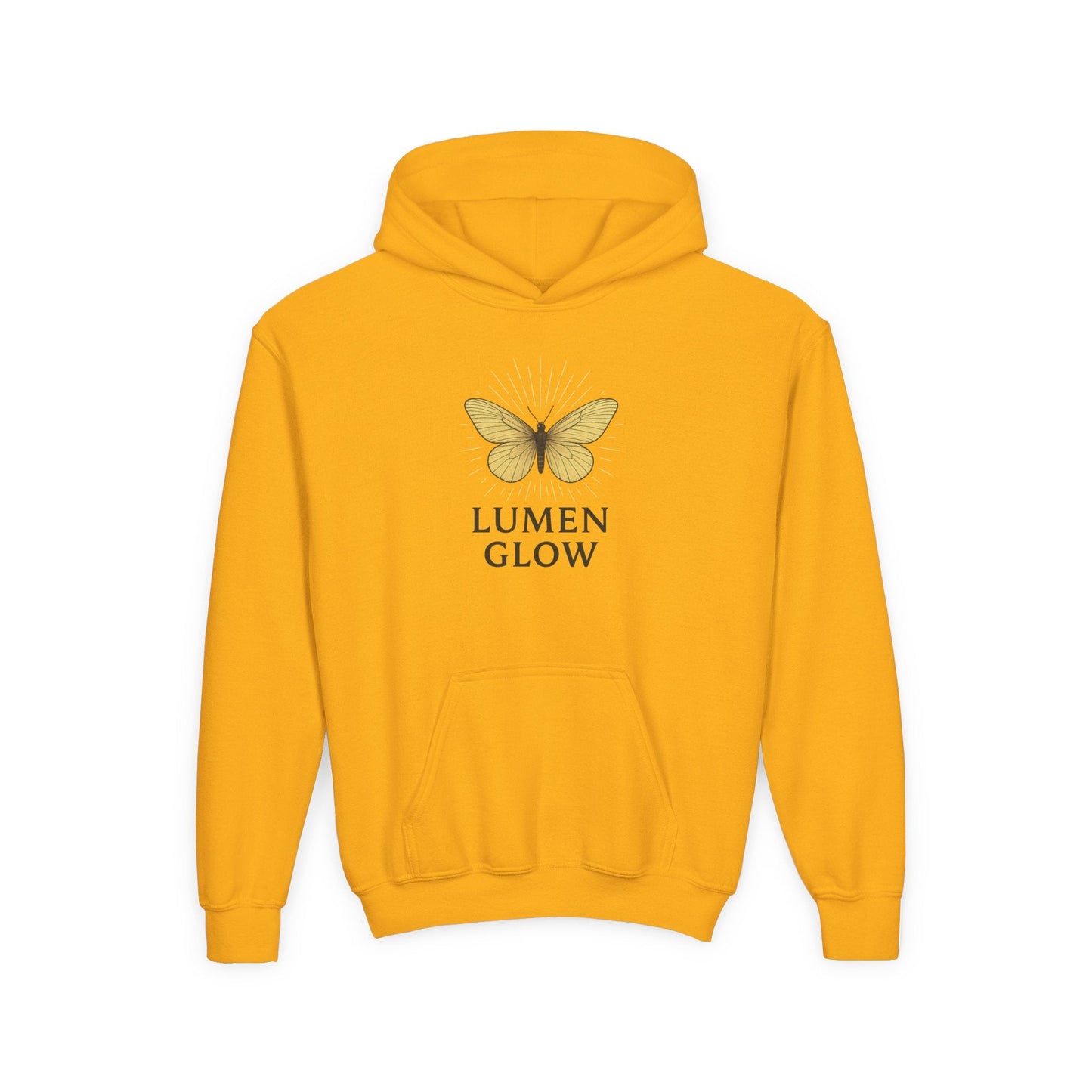 Youth Hoodie — Lumen Glow Yellow Butterfly Graphic - Atlas of Imaginary Worlds
