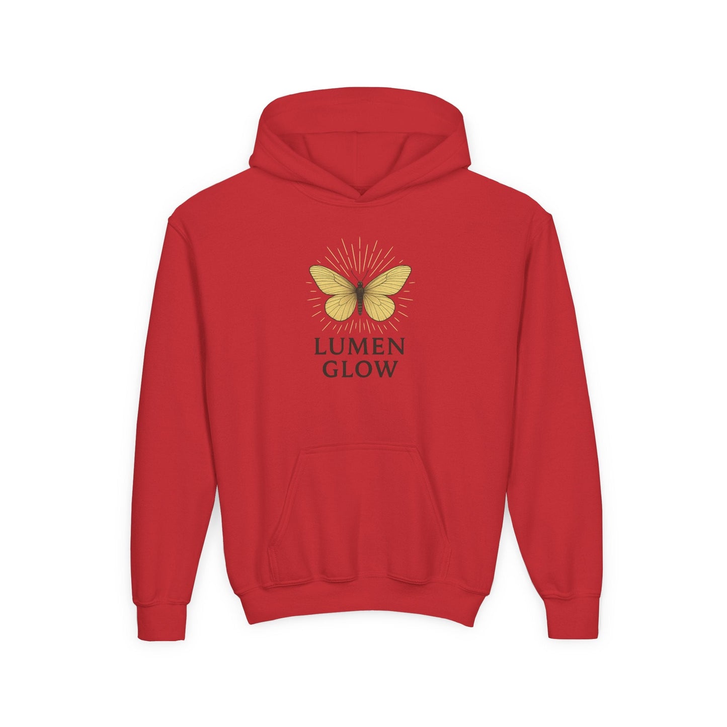 Youth Hoodie — Lumen Glow Yellow Butterfly Graphic - Atlas of Imaginary Worlds