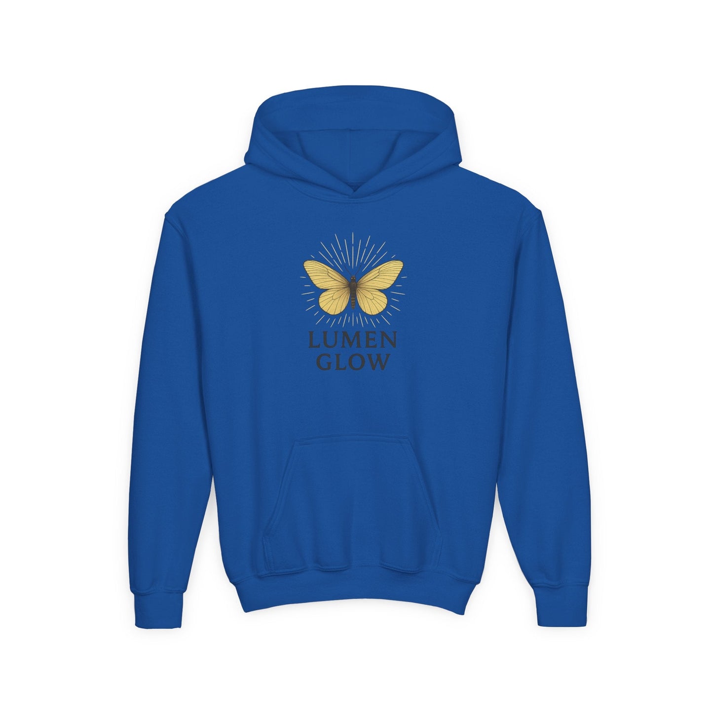 Youth Hoodie — Lumen Glow Yellow Butterfly Graphic - Atlas of Imaginary Worlds