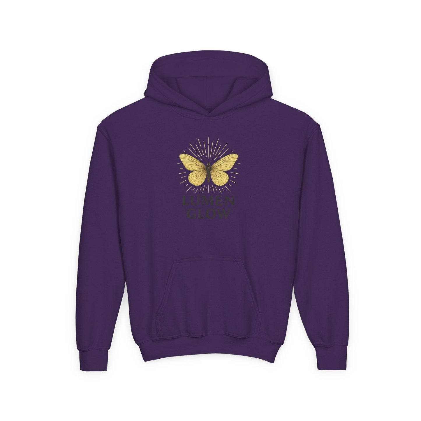 Youth Hoodie — Lumen Glow Yellow Butterfly Graphic - Atlas of Imaginary Worlds