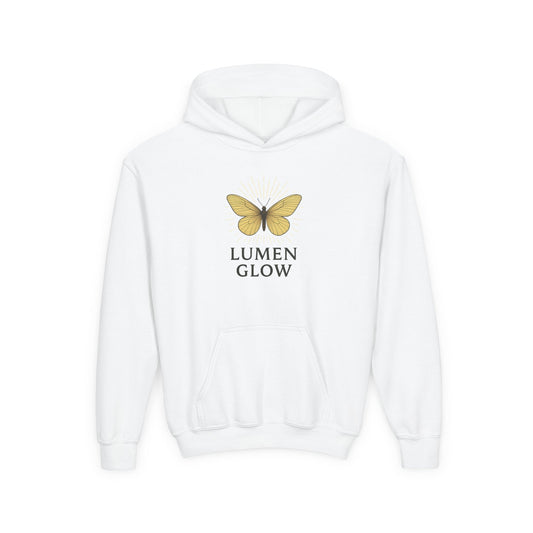 Youth Hoodie — Lumen Glow Yellow Butterfly Graphic - Atlas of Imaginary Worlds