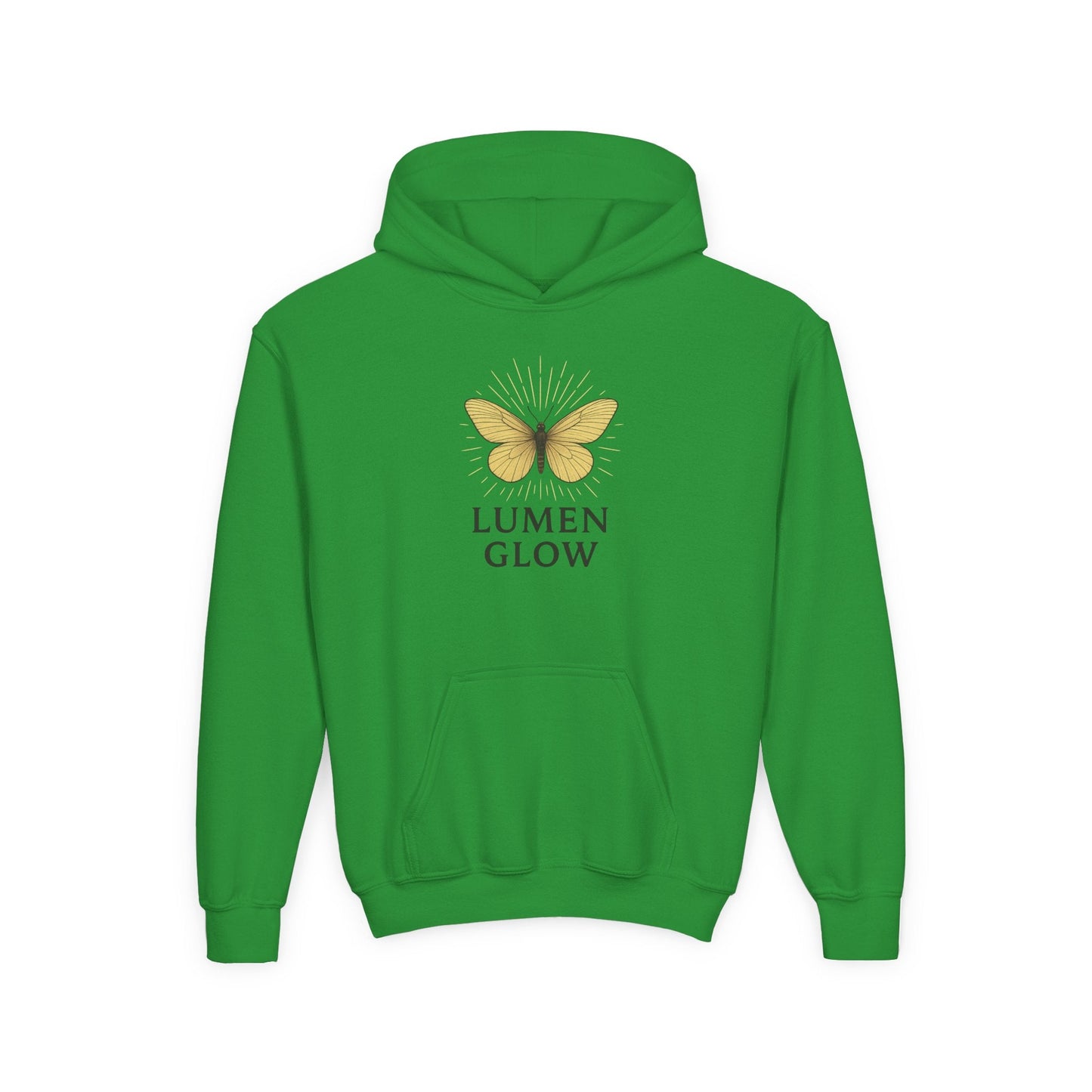 Youth Hoodie — Lumen Glow Yellow Butterfly Graphic - Atlas of Imaginary Worlds
