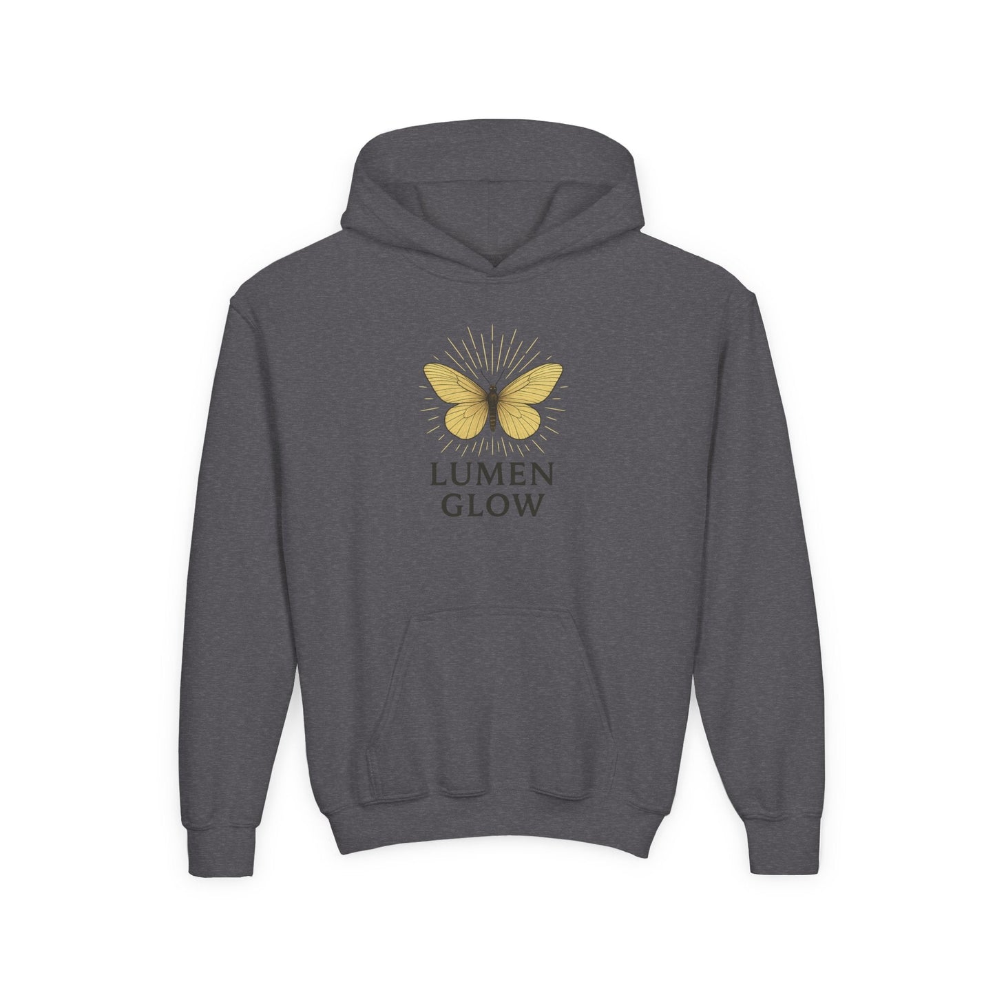 Youth Hoodie — Lumen Glow Yellow Butterfly Graphic - Atlas of Imaginary Worlds