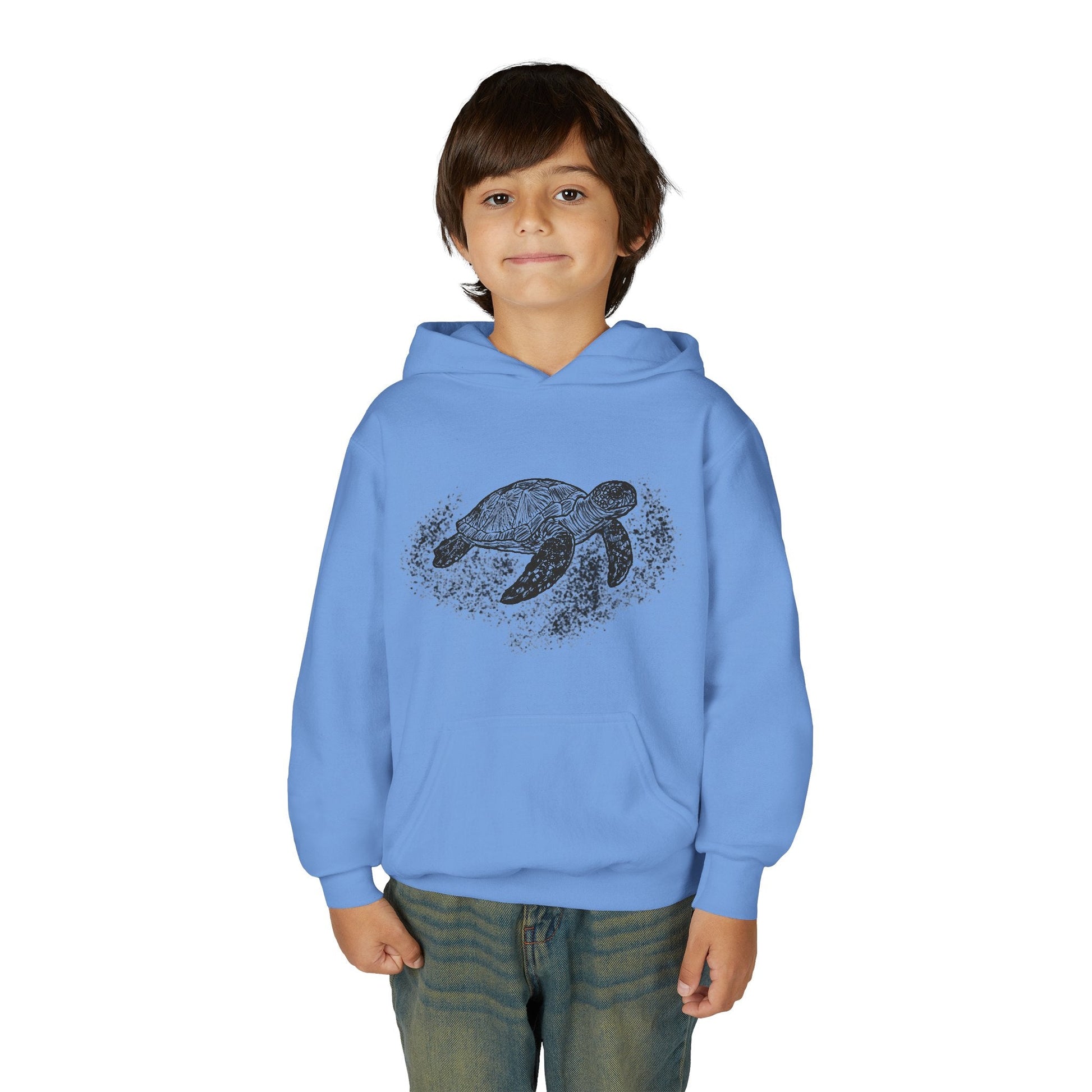 Youth Turtle Hoodie — Hand - Drawn Sea Turtle Graphic Kids Sweatshirt - Atlas of Imaginary Worlds