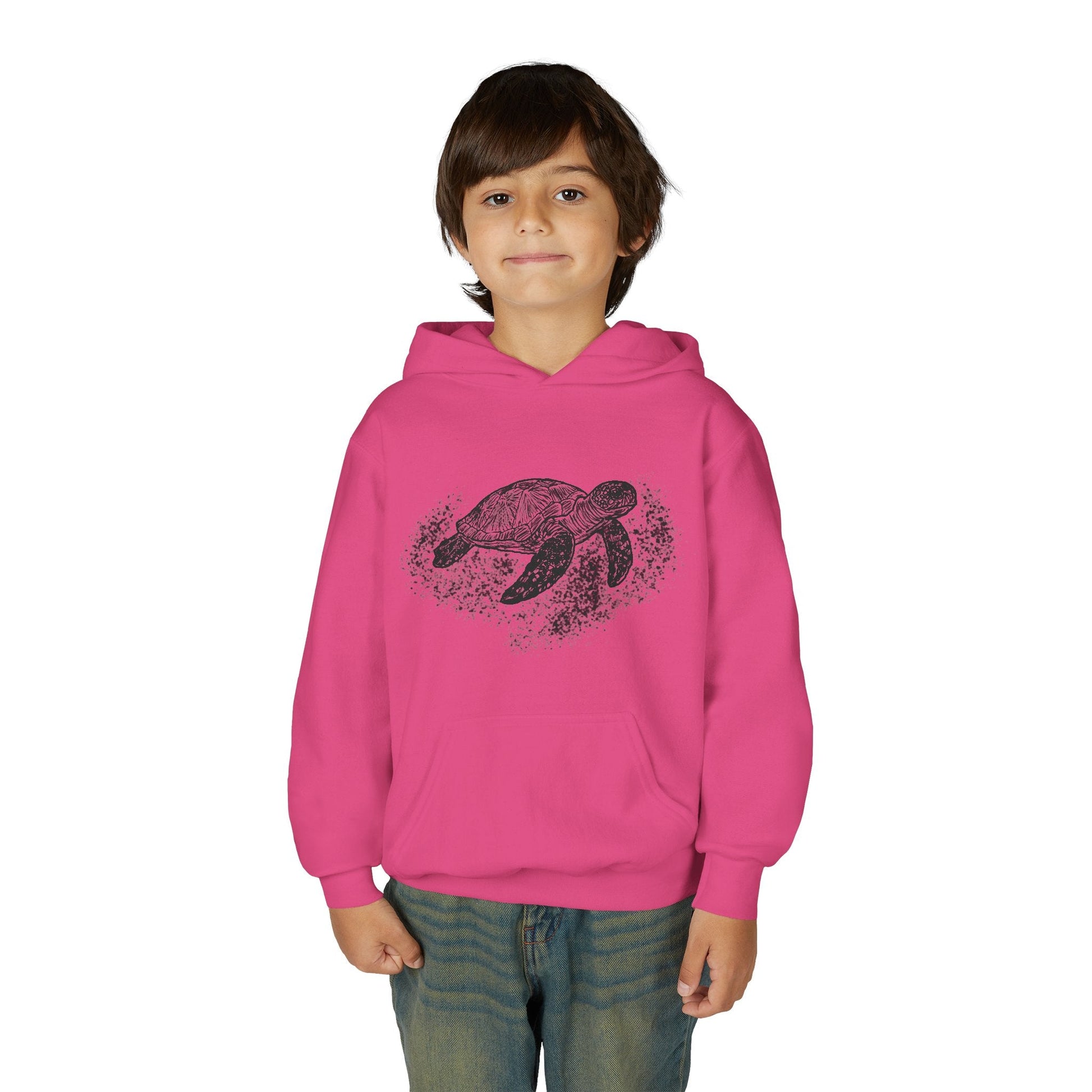 Youth Turtle Hoodie — Hand - Drawn Sea Turtle Graphic Kids Sweatshirt - Atlas of Imaginary Worlds
