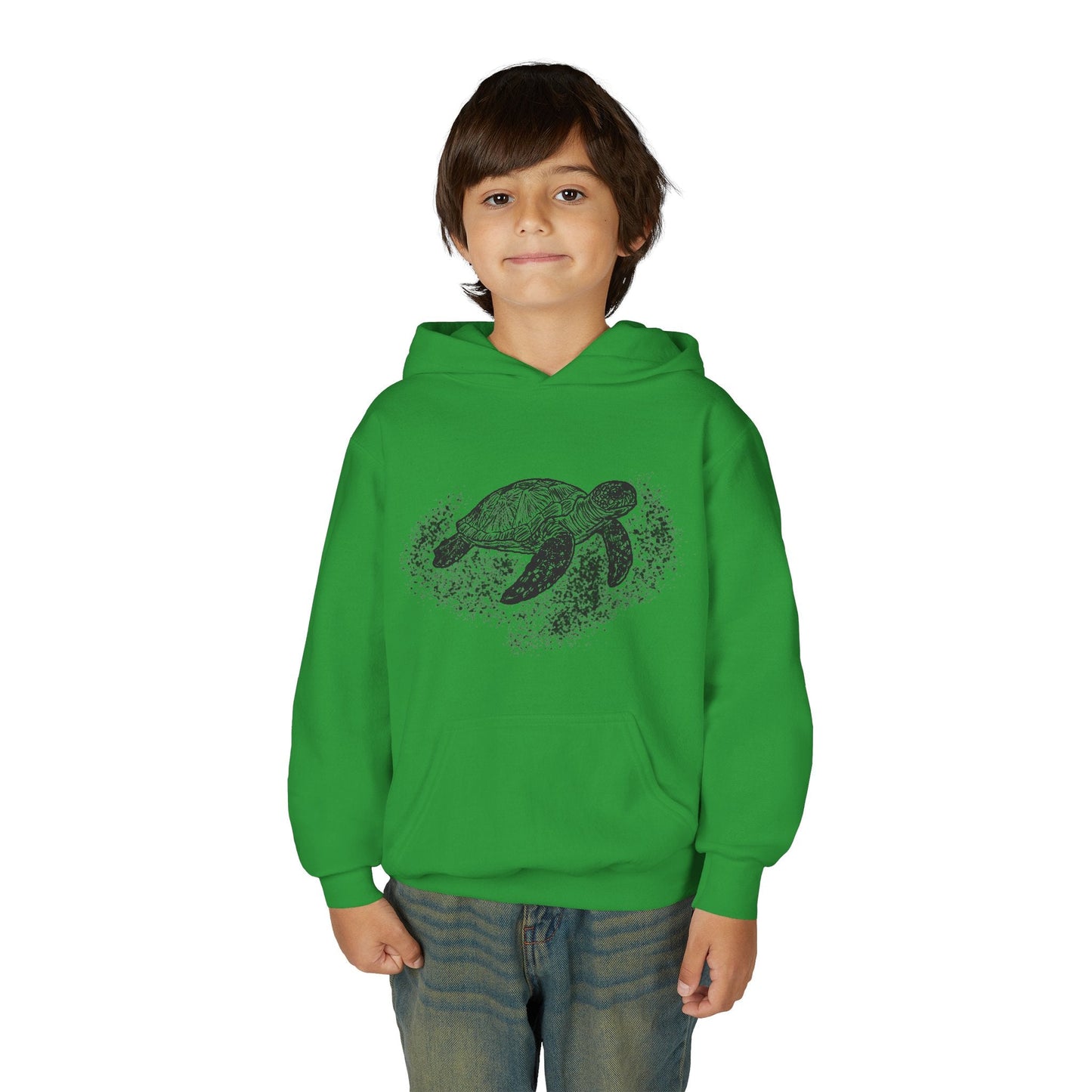Youth Turtle Hoodie — Hand - Drawn Sea Turtle Graphic Kids Sweatshirt - Atlas of Imaginary Worlds