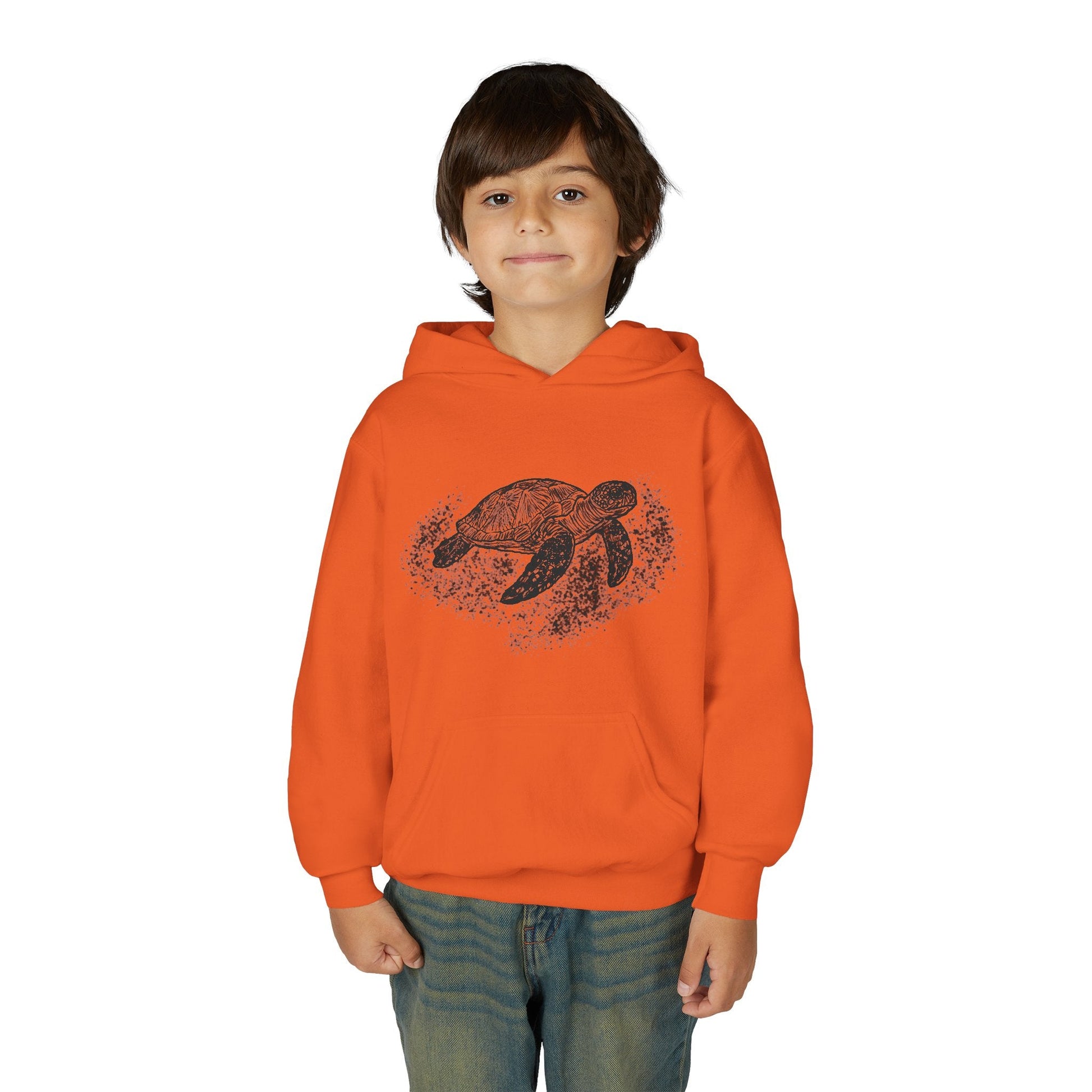 Youth Turtle Hoodie — Hand - Drawn Sea Turtle Graphic Kids Sweatshirt - Atlas of Imaginary Worlds