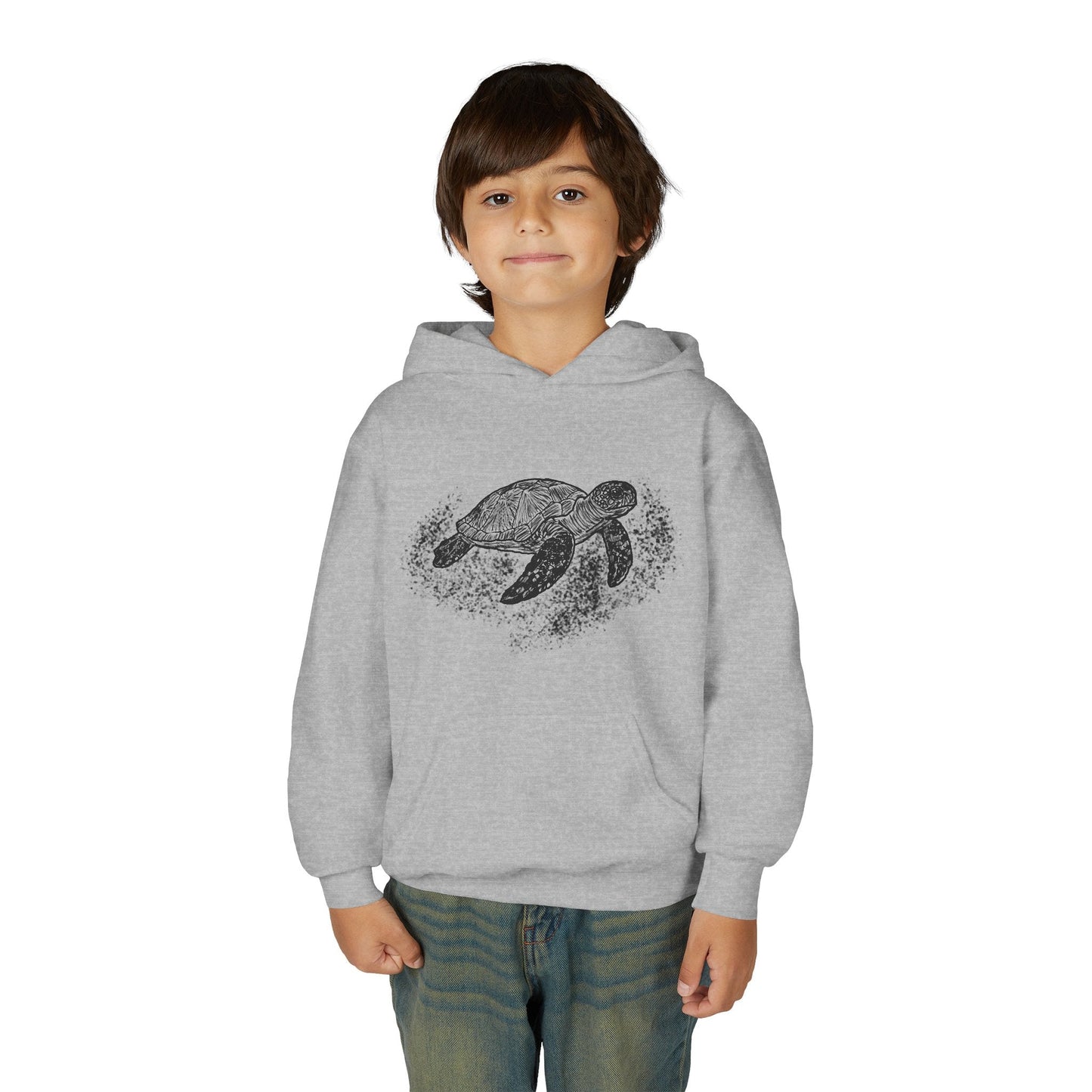 Youth Turtle Hoodie — Hand - Drawn Sea Turtle Graphic Kids Sweatshirt - Atlas of Imaginary Worlds