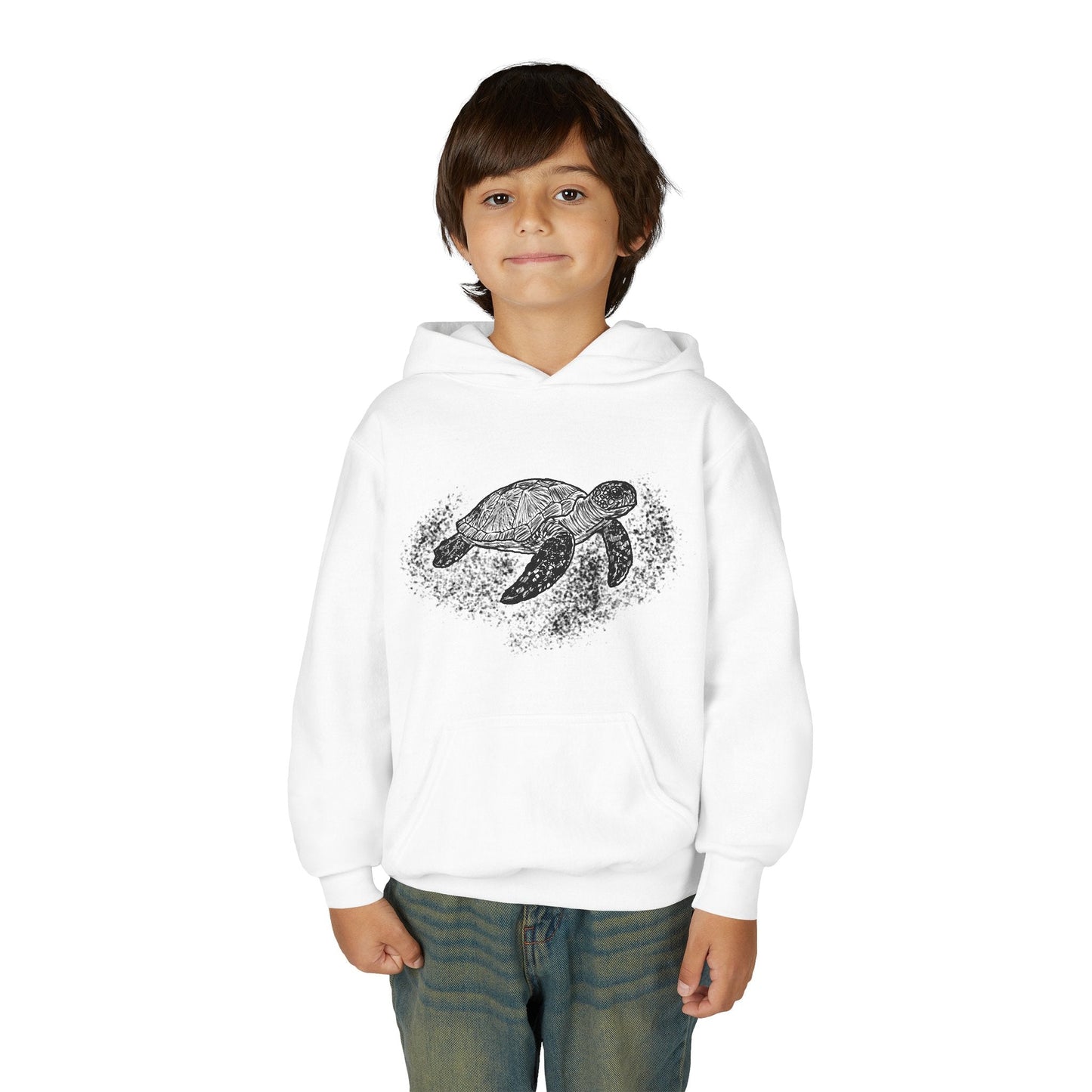 Youth Turtle Hoodie — Hand - Drawn Sea Turtle Graphic Kids Sweatshirt - Atlas of Imaginary Worlds